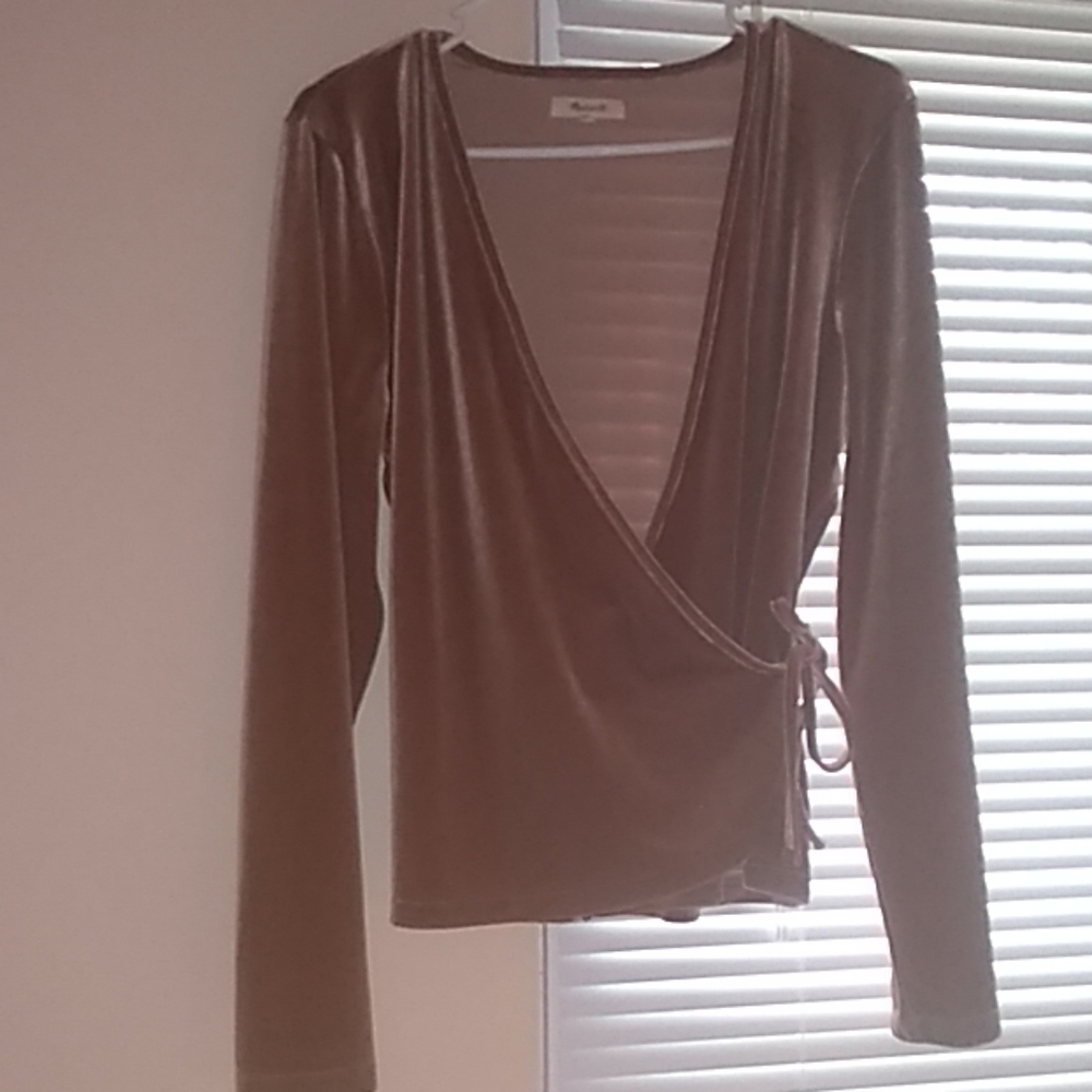 Madewell pink velvet wrap shirt